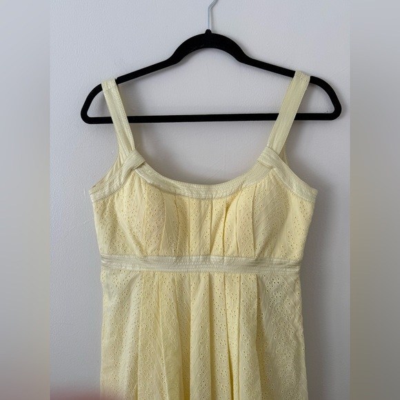 Butter Yellow Sundress Calvin Klein Womens 4 - Eyelet Pleated Cotton Cottagecore - Picture 4 of 16